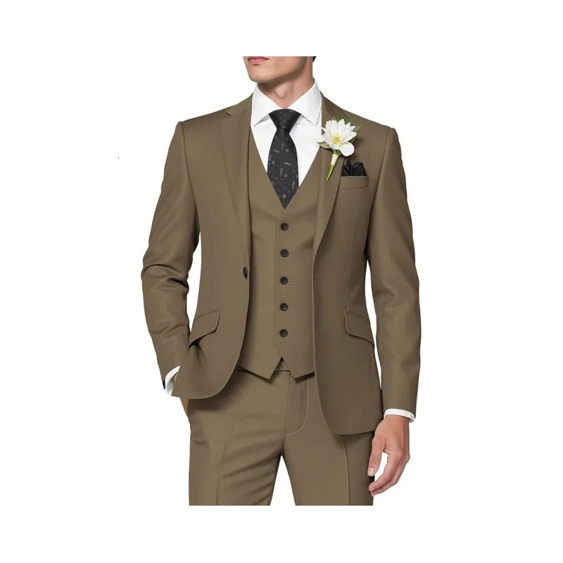 Mens 3-Piece Suit Slim Fit Business Wedding Groomsmen Prom Suits One Button Blazer Jacket Vest Trousers Tuxedo Set 250527