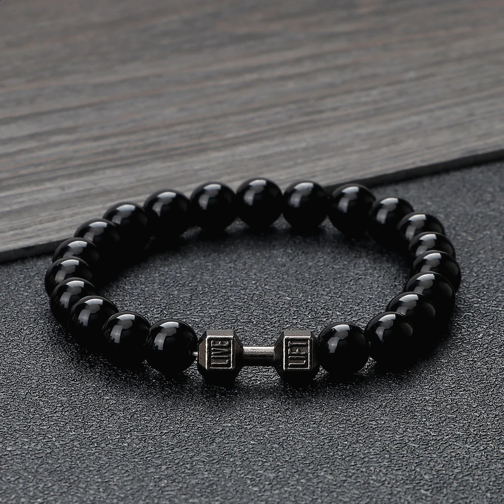 Gym Dumbbells Beads Bracelet Natural Stone Barbell Energy Weights Bracelets for Women Men Couple Pulsera Wristband Jewelry Gift 250528