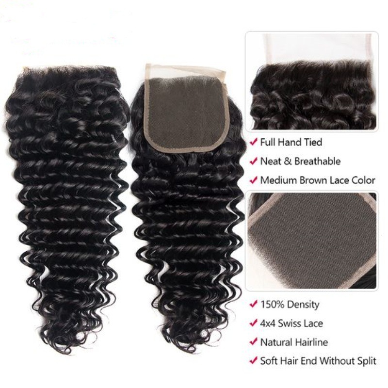 Hair Human Deep Wave 4*4 Frontal Closure Transparent Lace