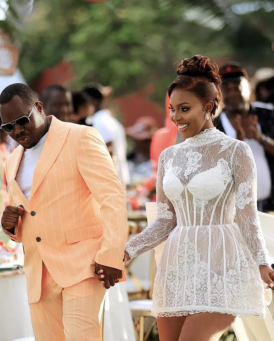 2025 Short African Wedding Dress Bridal Gowns For Bride Illusion Long Sleeves High Neck Beaded Lace Pearls Plated Wedding Gowns For Black Women Marria