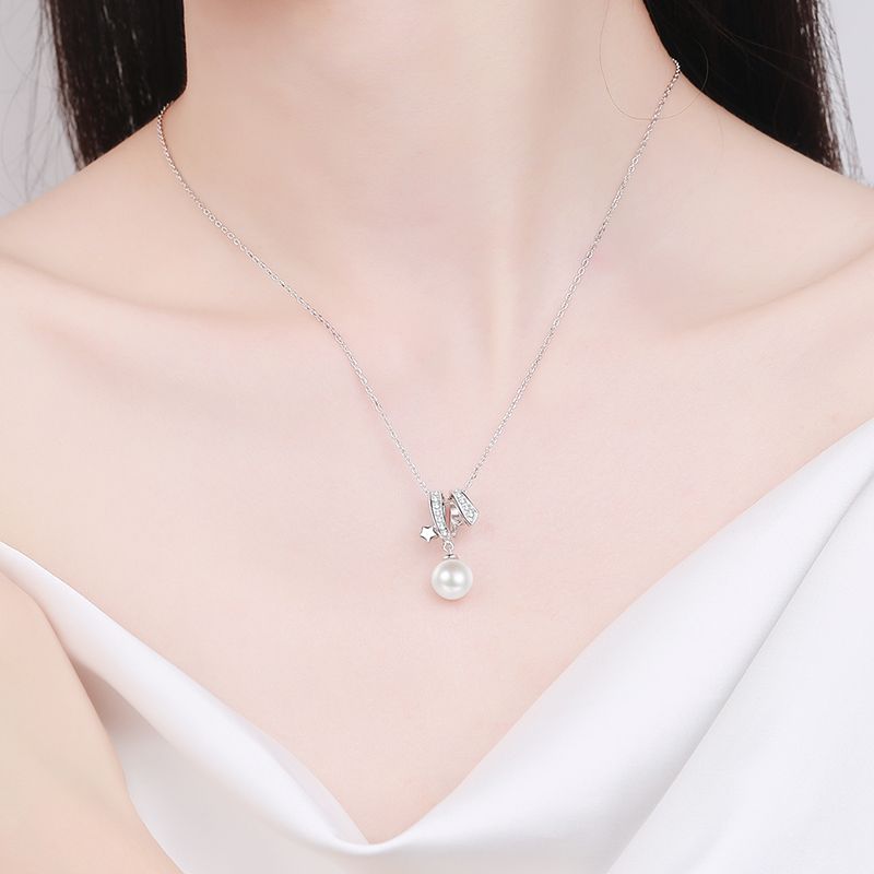 925 Sterling Silver Cross Collarbone Necklace 8mm Flawless Freshwater Pearl Moissanite Minimalist Fashion Necklace