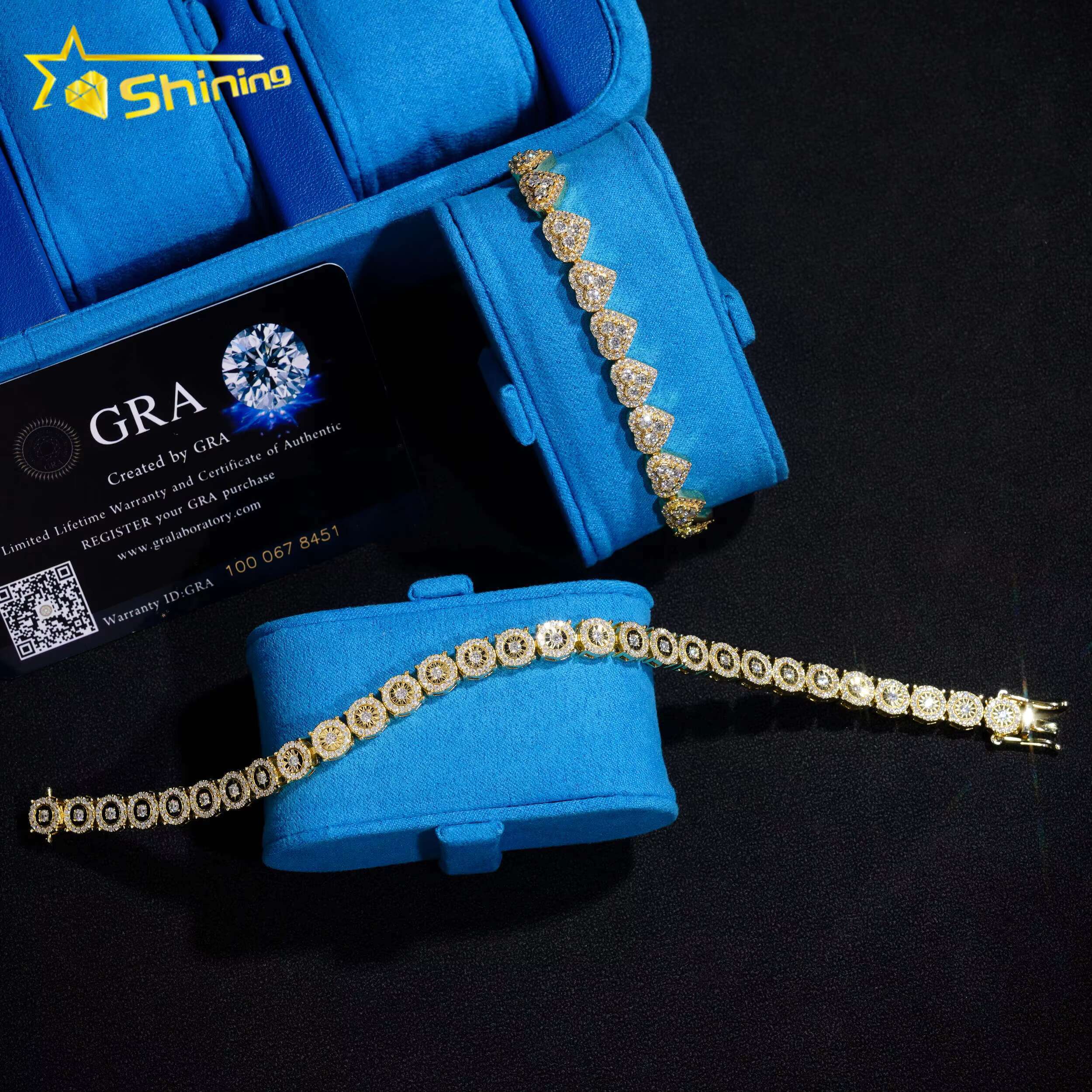 Fast Delivery 925 Sterling Silver Pass Diamond Tester GRA Certified VVS Moissanite Heart Cluster Tennis Bracelets