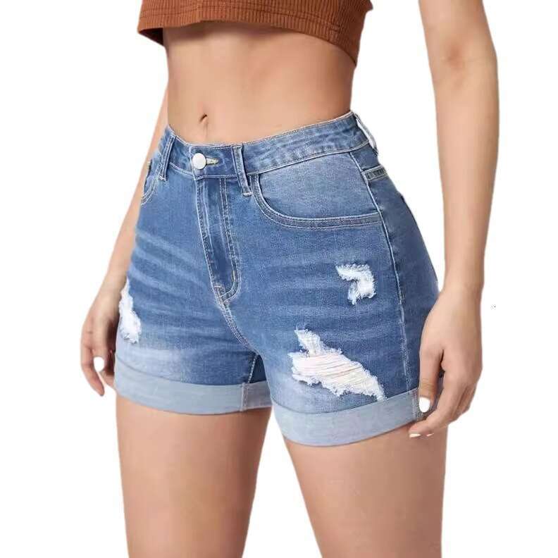 Shorts Women Denim Shorts Trendy Ripped Cuffed Elasticity High Waist Denim Shorts Women Hot Pants Jean Shorts