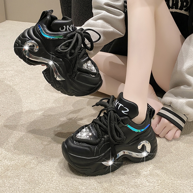 Women High Platform Casual Leather Shoes Women leather Platform Shoes Leisure Fashion Designer Running Shoes Wedges Hidden Heels Leisure Shoes zapatil