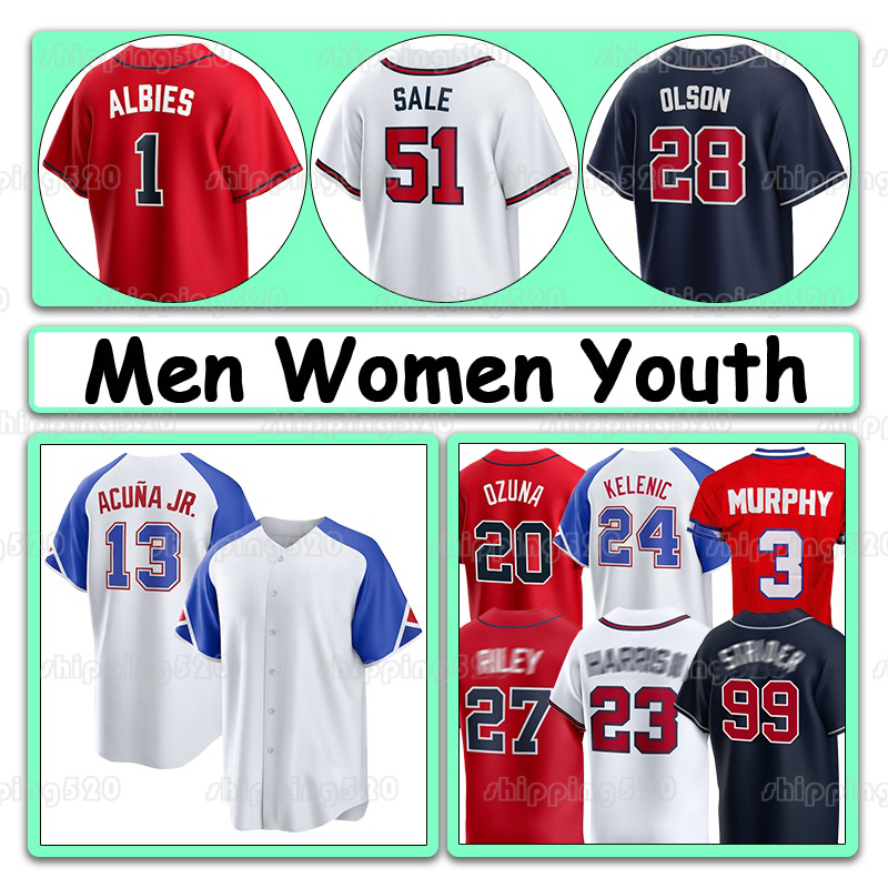 13 Ronald Acuna Jr Ozzie Albies 51 Chris Sale Jerseys Atlantass Matt Olson Braves Austin Riley Spencer Strider Spencer Schwellenbach Michael Harris II Marcell Ozuna