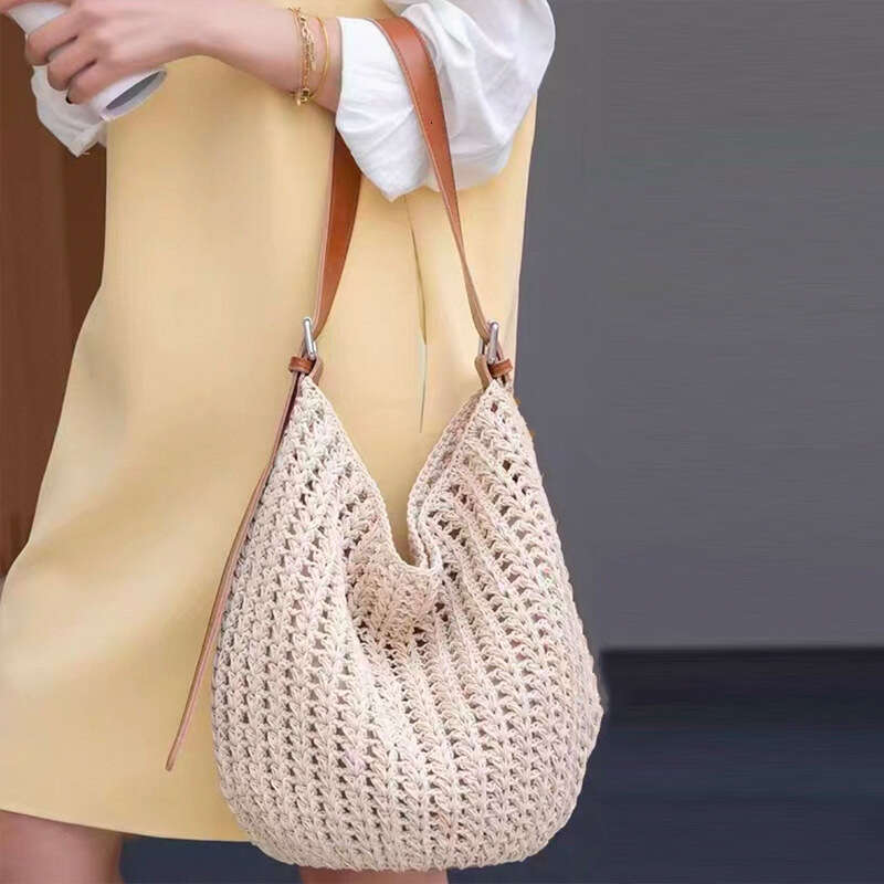 Tote Bag Leather Bag Straw For Women Large Capacity Versatile Woven Commuter Tote Casual Beach Vacation Bag With Minor Flaws Shoulder Bag
