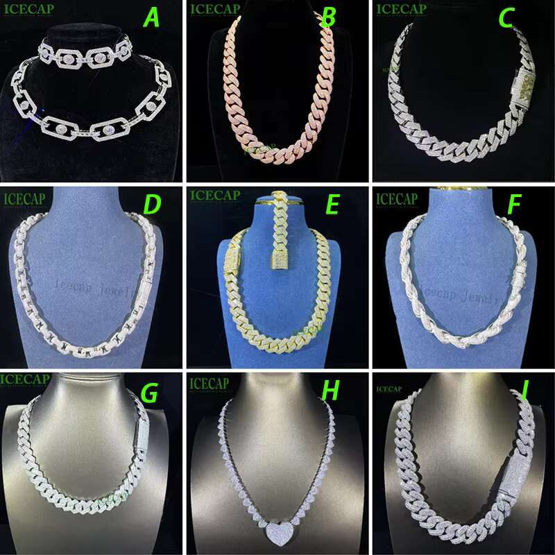 Hot Sale 18mm 5 Row Bubble VVS Iced Moissanite Diamond Necklace Miami 925 Sterling Silver White Gold Jewelry Cuban Link Chain
