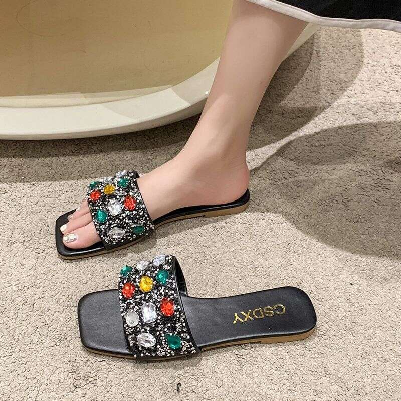 2025 Summer Large Diamond Flat Slippers Designer Sandals Women's Open Toed Cool Slippers Women's Outdoor Sandals Wholesale Free Shipping