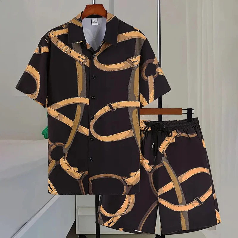 Summer Men Short Sleeve Shirt Beach Shorts Two Piece Set Funny 3D Print Shirts Suit Daily Casual Lapel Tops Fashion Loose Outfit 250520Z