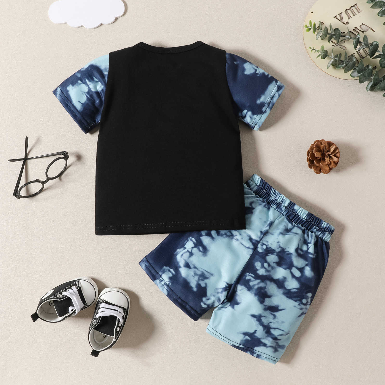 Summer Toddler Baby Boy Short Sleeve Clothes Set Casual Letters Printed T-shirt + Camouflage Shorts 2PCS Outfits for Boys W250218