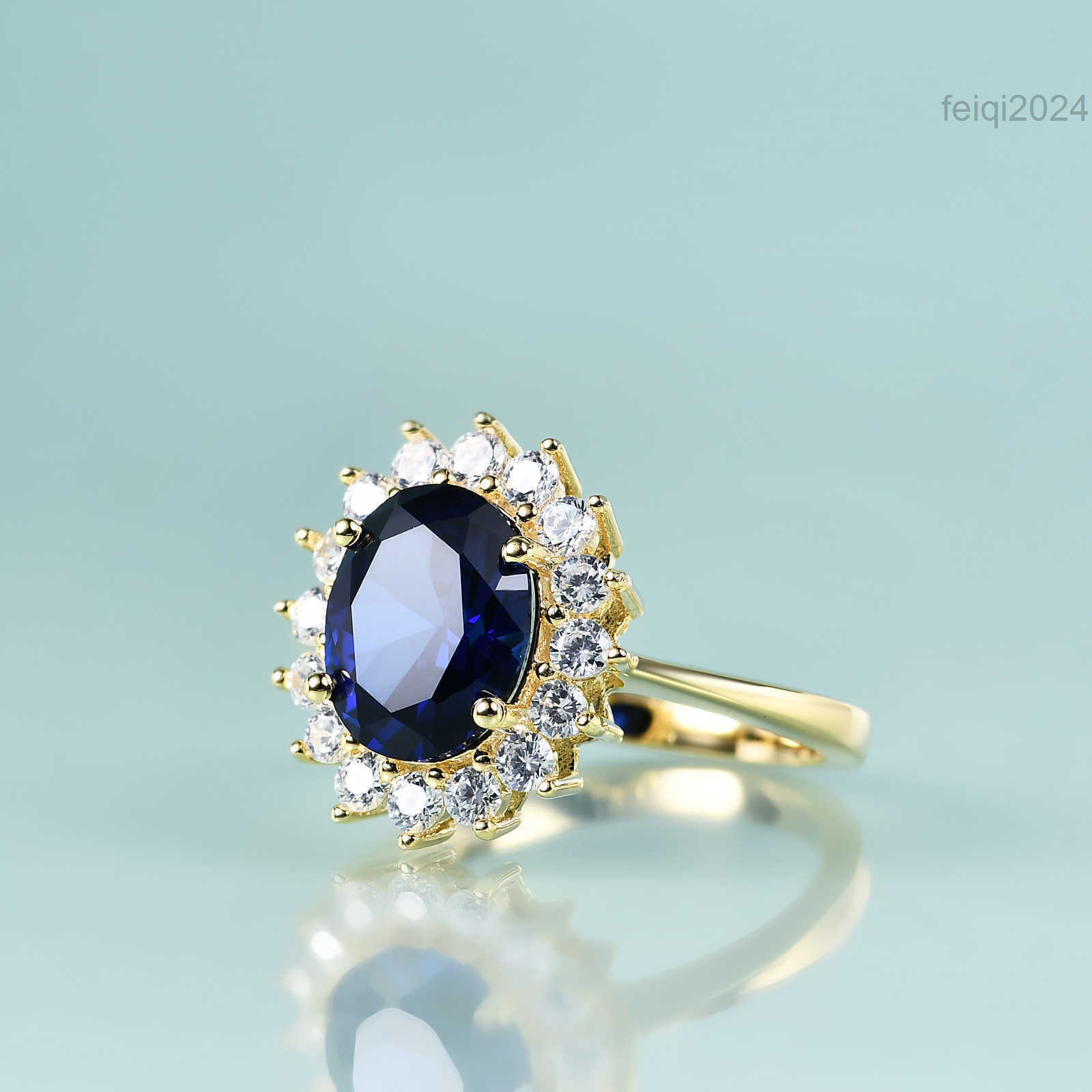 Designer Rings Solitaire Ring Gems Beauty Princess Diana Inspired Statement Engagement Ring 14K Gold Filled Sterling Silver lab Blue Sapphire Birthstone Ring Z031
