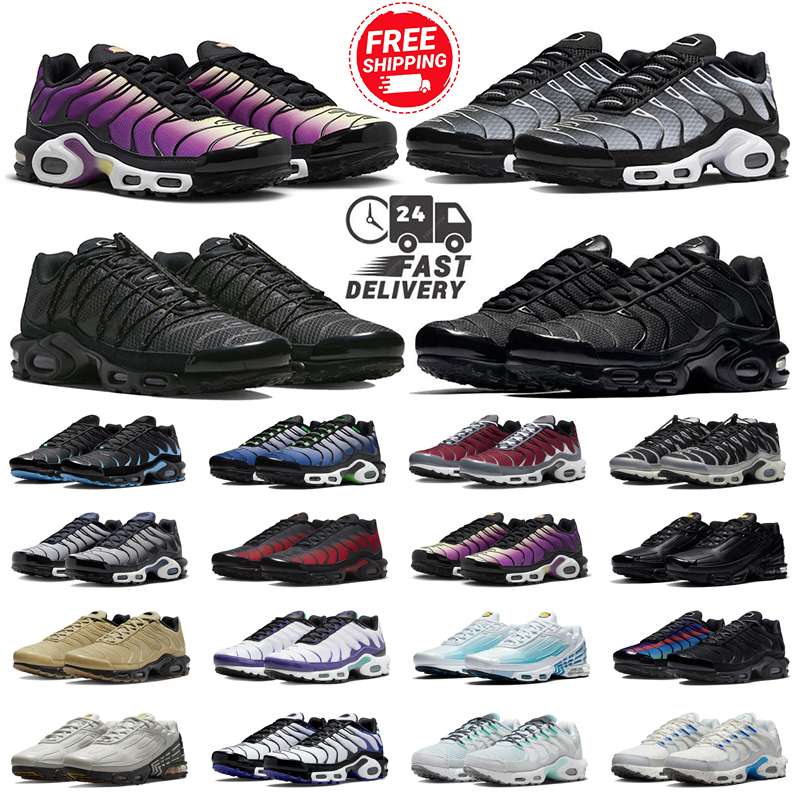 free shipping Tn Plus designer shoes mans trainers Triple Black white Unity Running Shoes tn Metallic Silver Black Reflective Reflective Mens sneakers tns 40-45