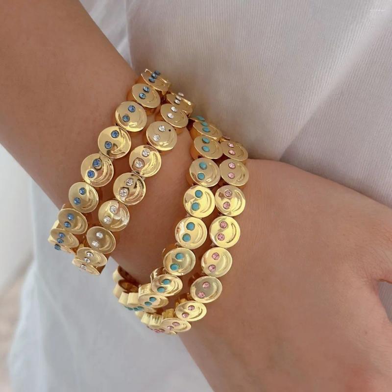 Bangle 2025 Gold Color Fashion Happy Face Girls Bracelet 2026 Cubic Zirconia Beads Golden Women Men Gifts Jewelry Access