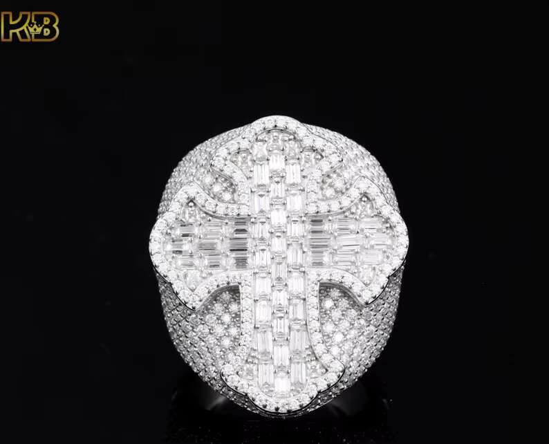 Iced Out Moissanite Diamond Ring 925 Silver Hip Hop Bling Champion Cross Design VVS High Quality Men Fashion Jewelry