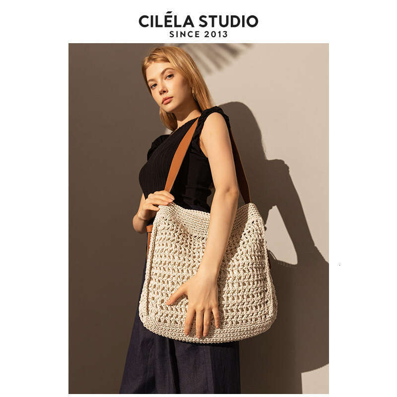 Tote Bag Leather Bag Capacity Wax Rope Woven Tote Vacation Beach Large Shoulder Crossbody Bag For Women Shoulder Bag
