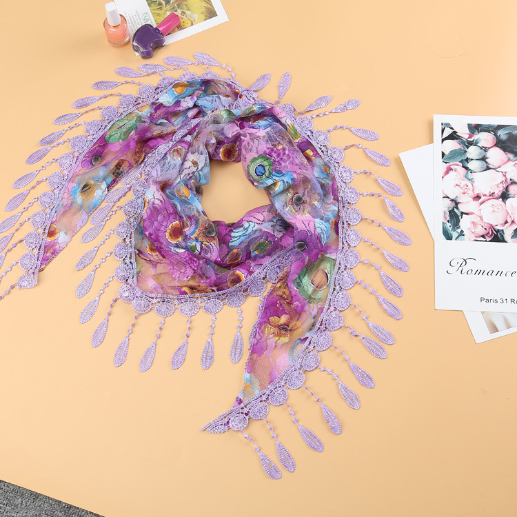 K870 New versatile performance decorative scarf ladies printed tassel triangle headscarf silk scarf autumn and winter scarf small shawl