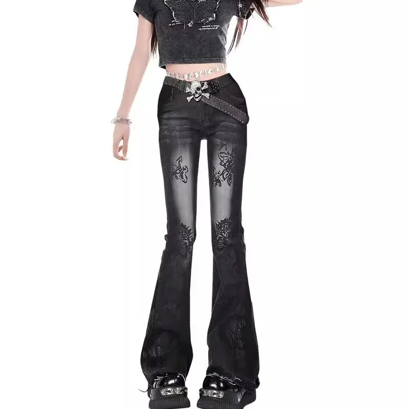 Flared Jeans for Women Jorts Pants Shoujo Girl Style Womens Spring Clothes Coquette Jean Baggy Y2k Clothing Denim 250530