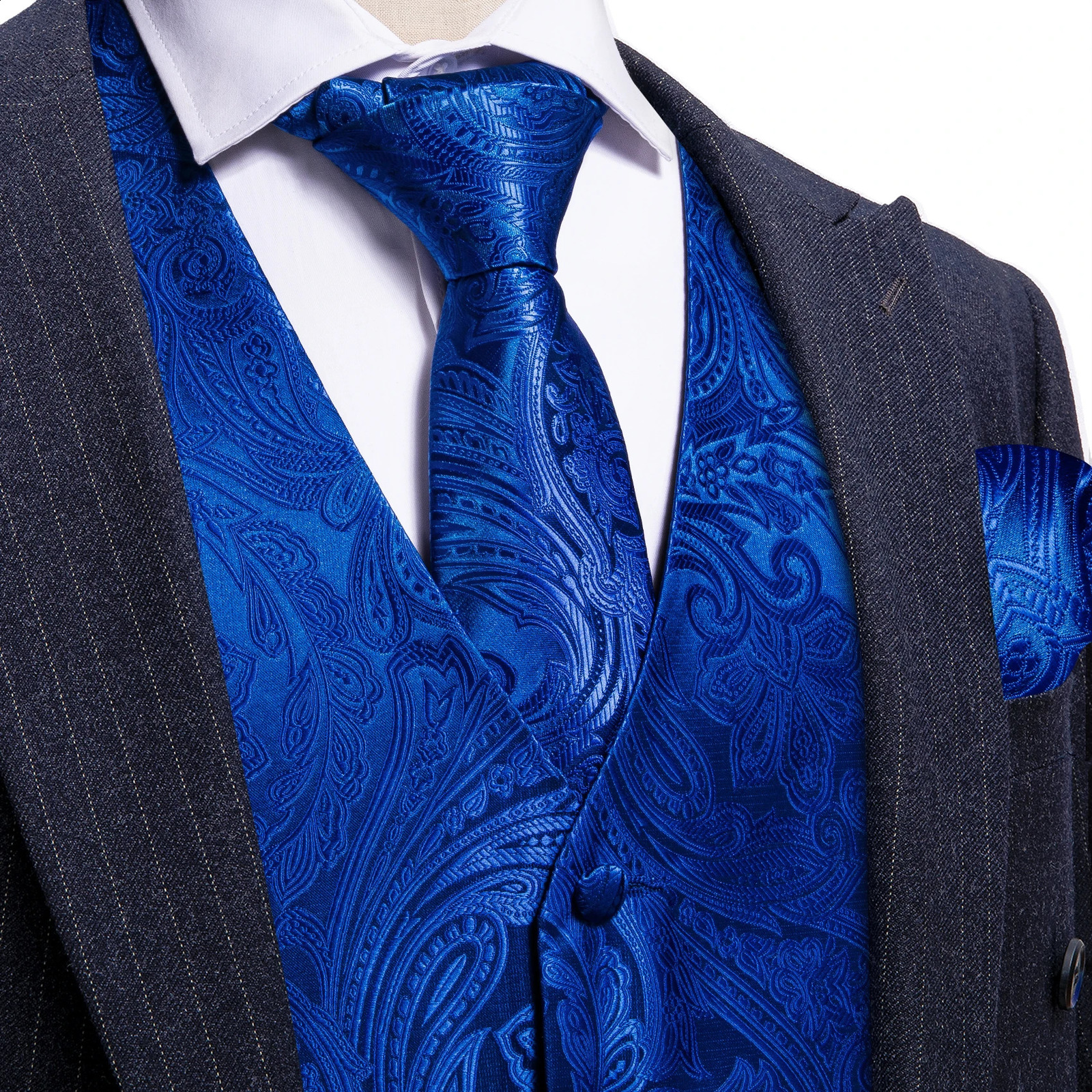 BarryWang 100 Colors Silk Men Vest Paisley Floral Waistcoat Tie Hanky Cufflinks Set Jacquard Sleeveless Jacket Wedding Business 250529