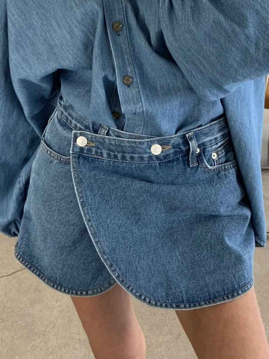 Irregular Denim Skirts For Women Summer High Waist Button Up Mini Skirt Korean Fashion Simple Vintage Shorts Faldas 250527