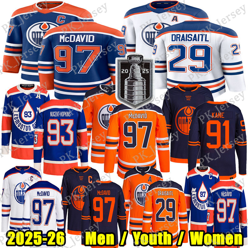2025 Stanley Cup Final #97 Connors McDavids Jersey Edmonton Hockey Jersey Oilers Jersey #29 Leon Draisaitl Ryan Nugent-Hopkins Hyman Skinner Wayne Gretzky Jerseys