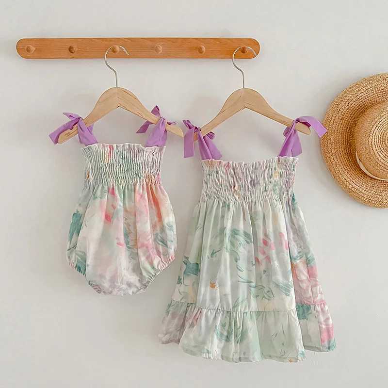 1-6Yrs Toddler Clothing Girls Beach Floral Dress Summer Purple Bow Dress Cozy Baby Cotton Smocked Slip dress Girls Boho Dress R250530
