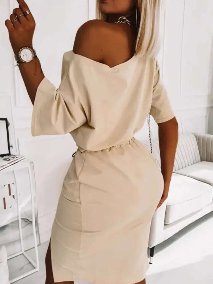 Plus Size Letter Print Drawstring High Split Dress Summer Streetwear Print Dresses For Women Female Elegant Maxi dress