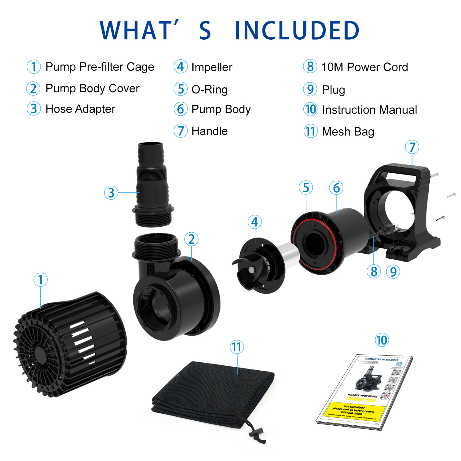 Extra-Large Outdoor Submersible Garden Pump with 11800 GPH Flow Rate for Patio/Koi Fish Ponds - Includes Long Power Cord