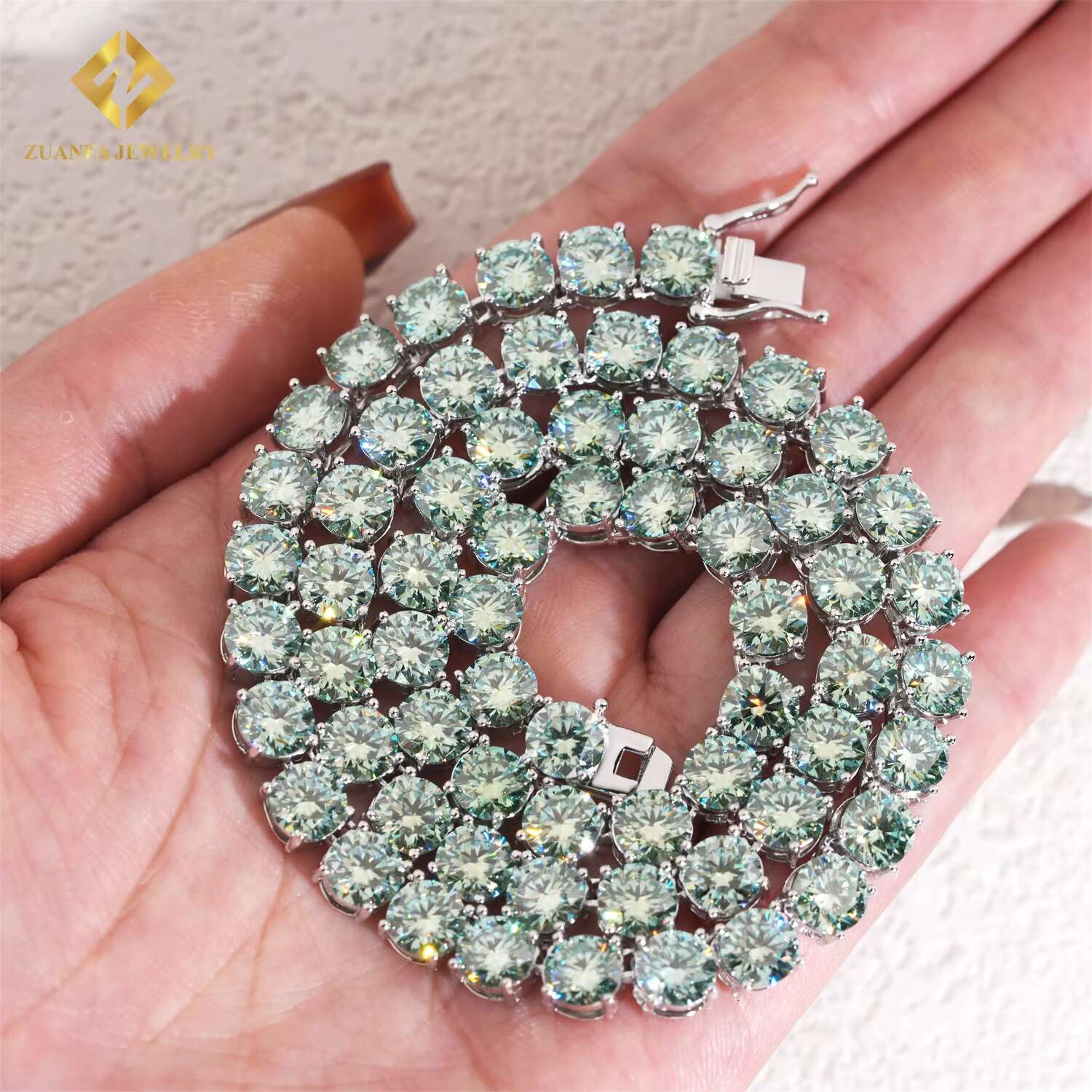 Ready Shipping 6.5mm Blue Green Moissanite Tennis Necklace with Earring Set Fashion 925 Silver Iced Out Moissanite Tennis Chain