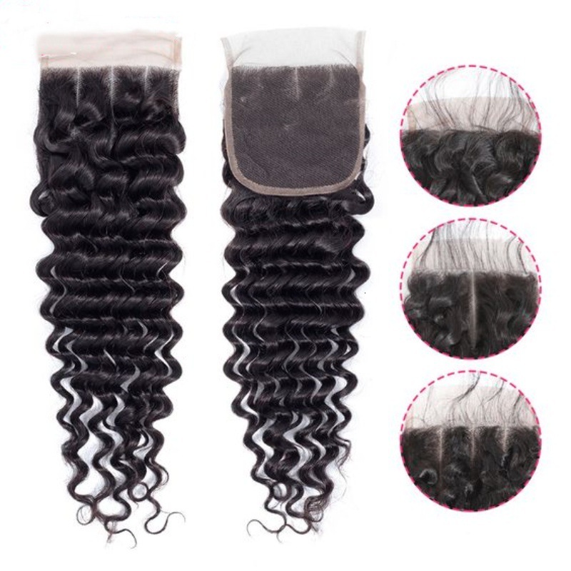 Hair Human Deep Wave 4*4 Frontal Closure Transparent Lace