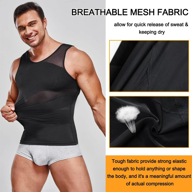 Men Compression Shirt Slimming Undershirt Body Shaper Chest Tummy Control Tank Top Shapewear Underwear 250529