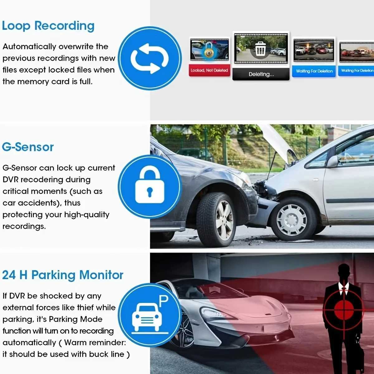 Car dvr Dashcam auto 3 Channel voiture black box Automatic 1080P recording car camera DVR Front Rear View Video Recorder 24H Parkin Mode R250529