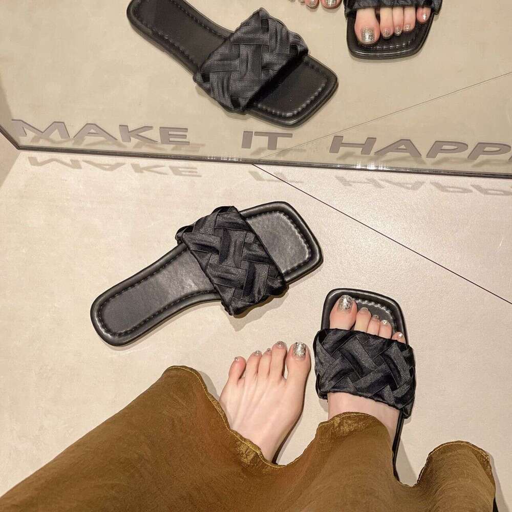 Cross Shaped Satin Flat Slippers For Spring And Summer 2025, Casual, Breathable, Comfortable, Wear-resistant, Fashionable, Designer Sandals, Free Ship