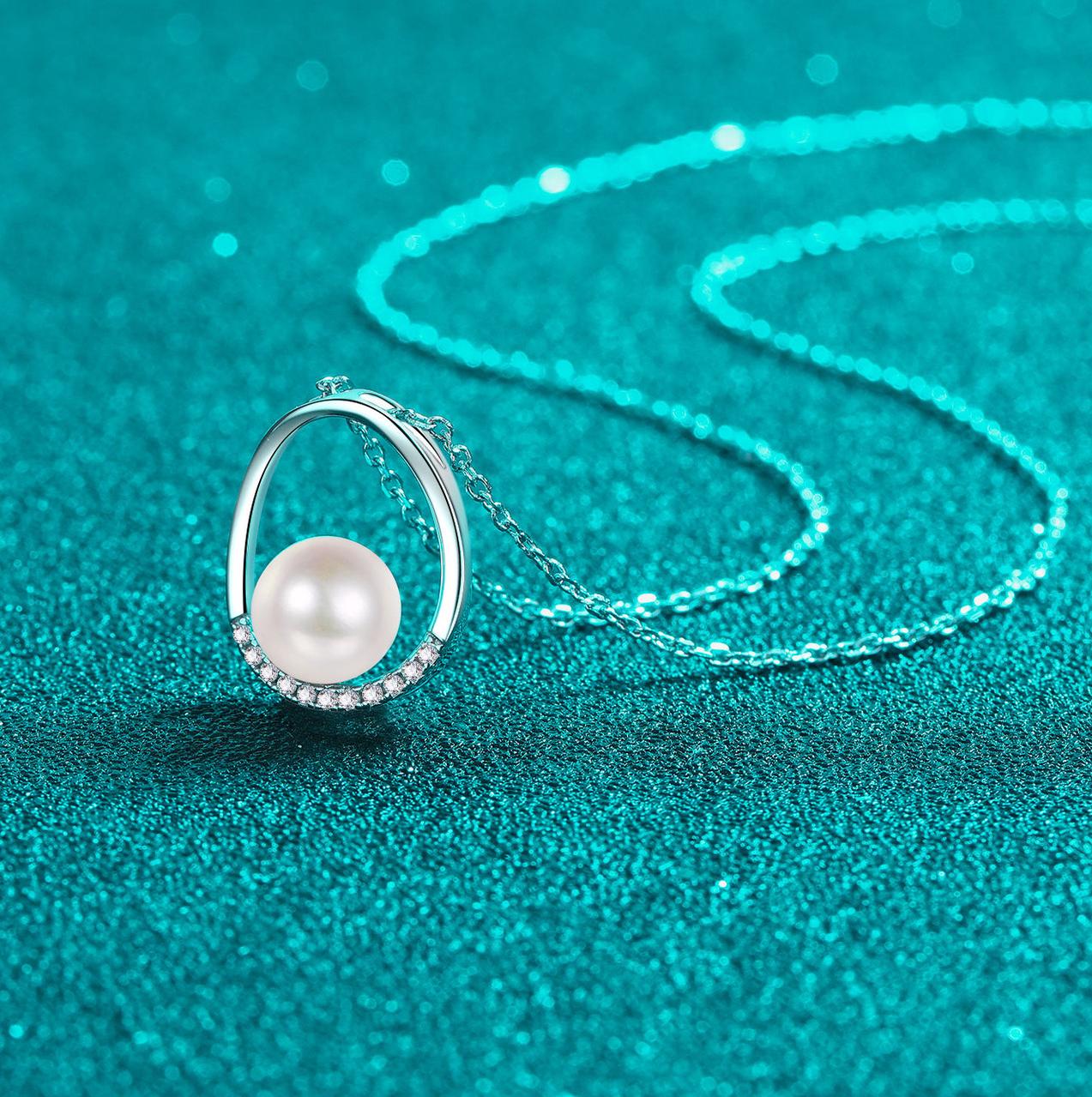 925 Sterling Silver Moissanite Oval Pearl Pendant Necklace Elegant Minimalist Daily Wear Collarbone Chain