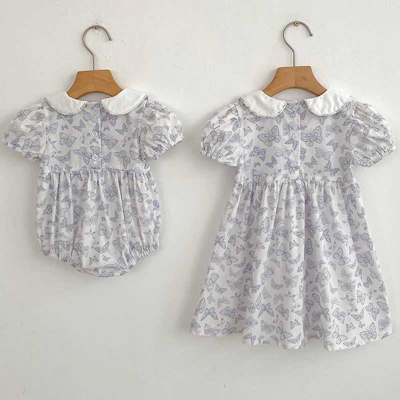 Sisters Dress Girls Sweet Dress Summer Childrens Blue Bow Casual Dress Baby Clothes Sweet Elegant Temperament Princess Dress R250530