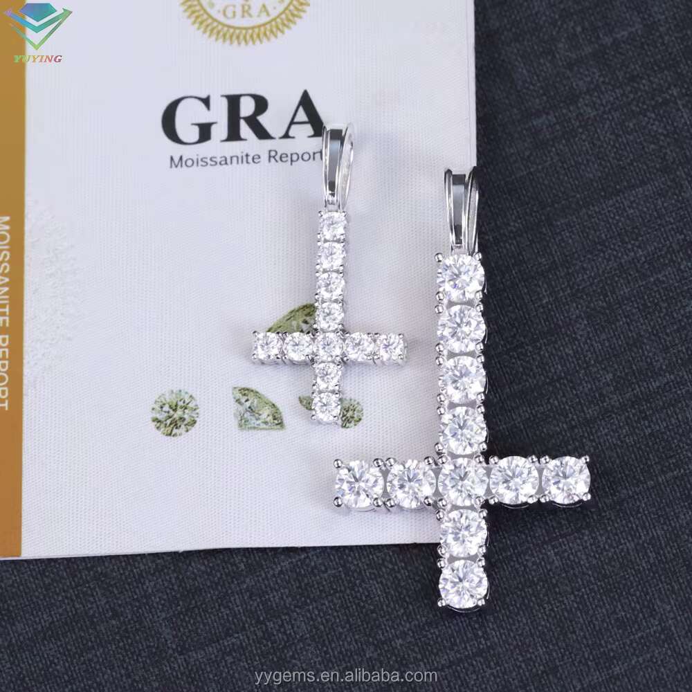 Custom Upside Down Cross 3mm 5mm VVS Moissanite Diamond 925 Silver Cross Pendant for Hip Hop Mens
