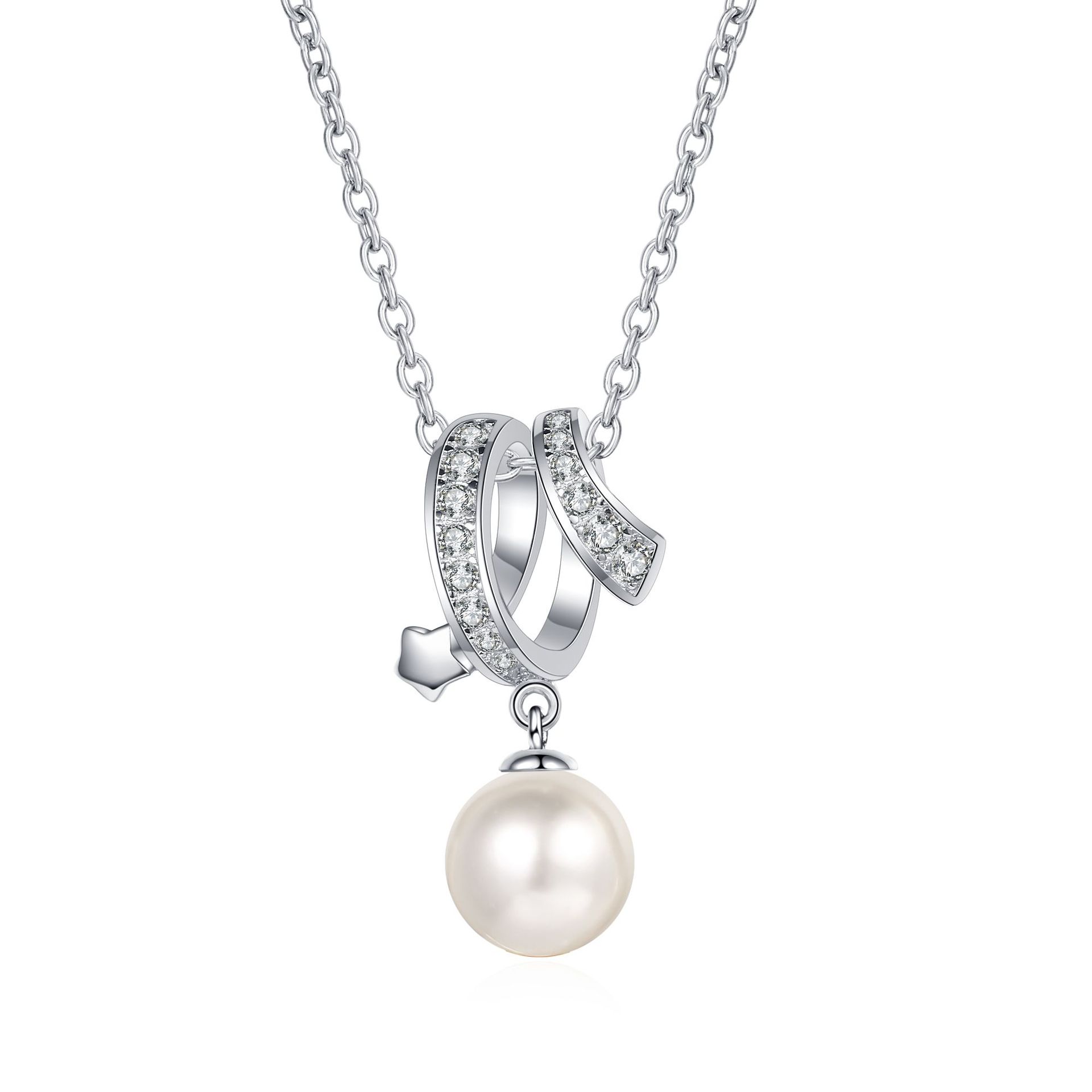 925 Sterling Silver Cross Collarbone Necklace 8mm Flawless Freshwater Pearl Moissanite Minimalist Fashion Necklace