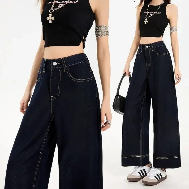 womens wear European and American loose Denim wide leg pan ts slimming high waist allmatch jeans for women 250530