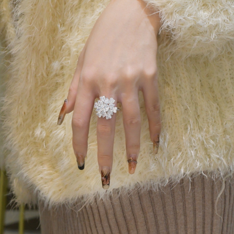 Paraiaba S925 sterling silver eight heart-arrow 8mm high carbon diamond irregular little stone ring fashionable trendy hot-selling designer style jewe