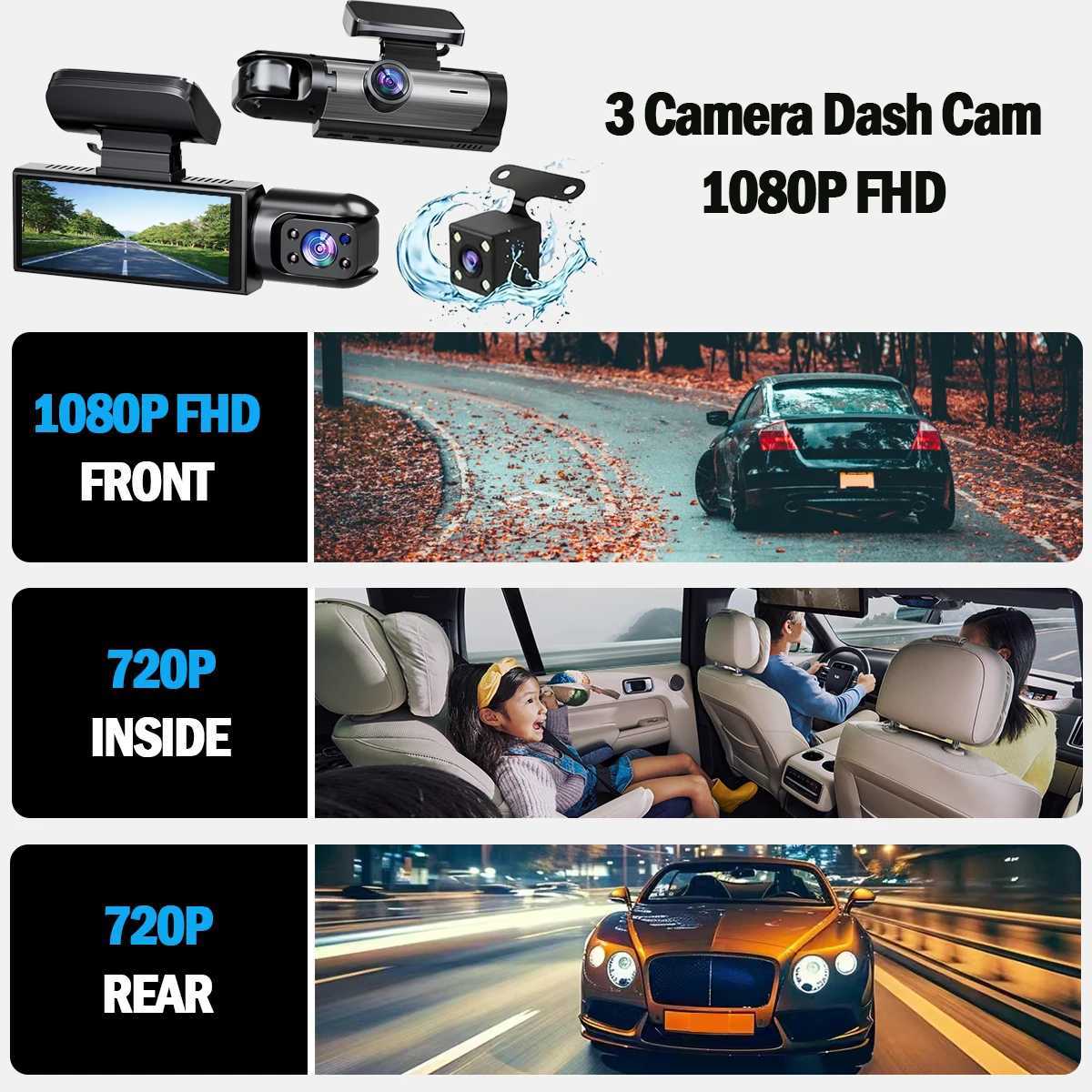 Car dvr Dash Cam Car dvr 1080P Dashcam for car surveillance camera Automobiles 3 Lens Front Rear Interior Vehicle Video Drive Recorder R250529
