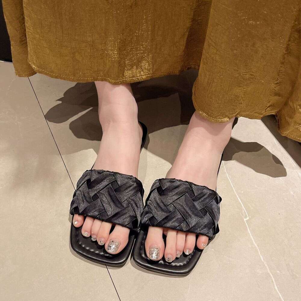 Cross Shaped Satin Flat Slippers For Spring And Summer 2025, Casual, Breathable, Comfortable, Wear-resistant, Fashionable, Designer Sandals, Free Ship