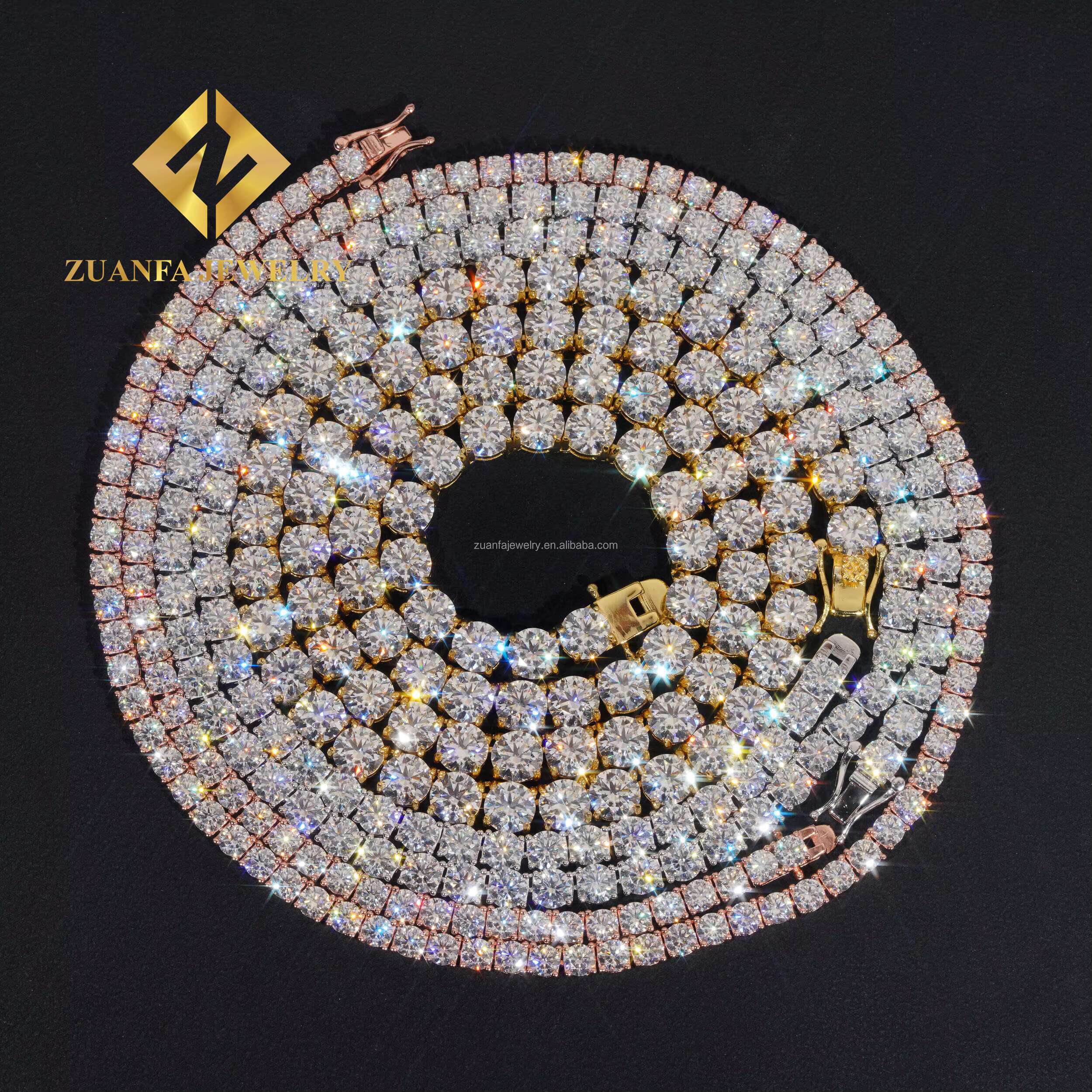 Best Selling Bulk Stock Iced Out Chains Silver S925 2mm 3mm 4mm 5mm 6.5mm VVS1 Moissanite Tennis Chain Necklace Women and Men