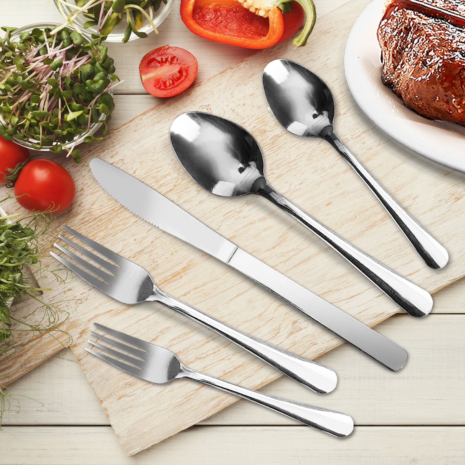 Wholesale 60pcs Stainless Steel Flatware Set Service for 12, Lightweight & Stackable, for Hotel/Restaurant/Wedding/Camping/Daily, Dishwasher Safe