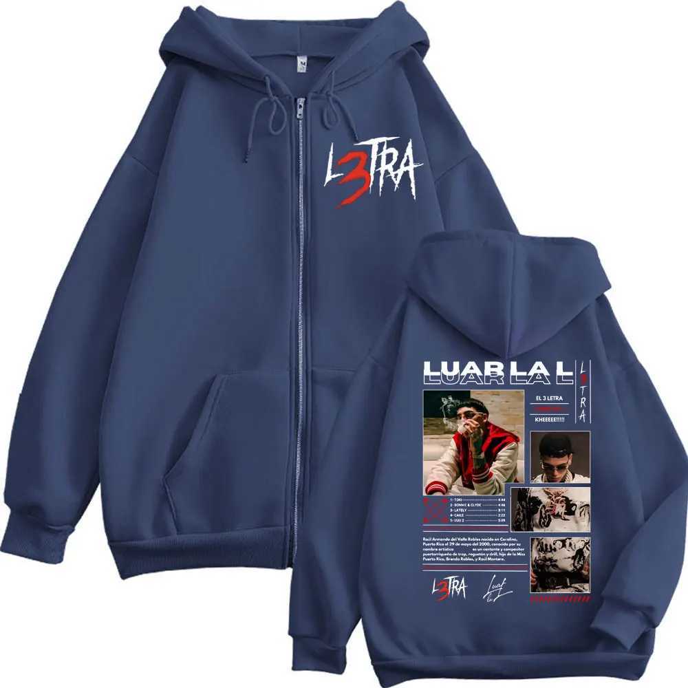 Rapper Luar La L L3TRA Album Print Zipper Hoodie Mens Womens Fashion Hip Hop Zip Up Sweatshirts High Quality Fleece Pullovers W250530
