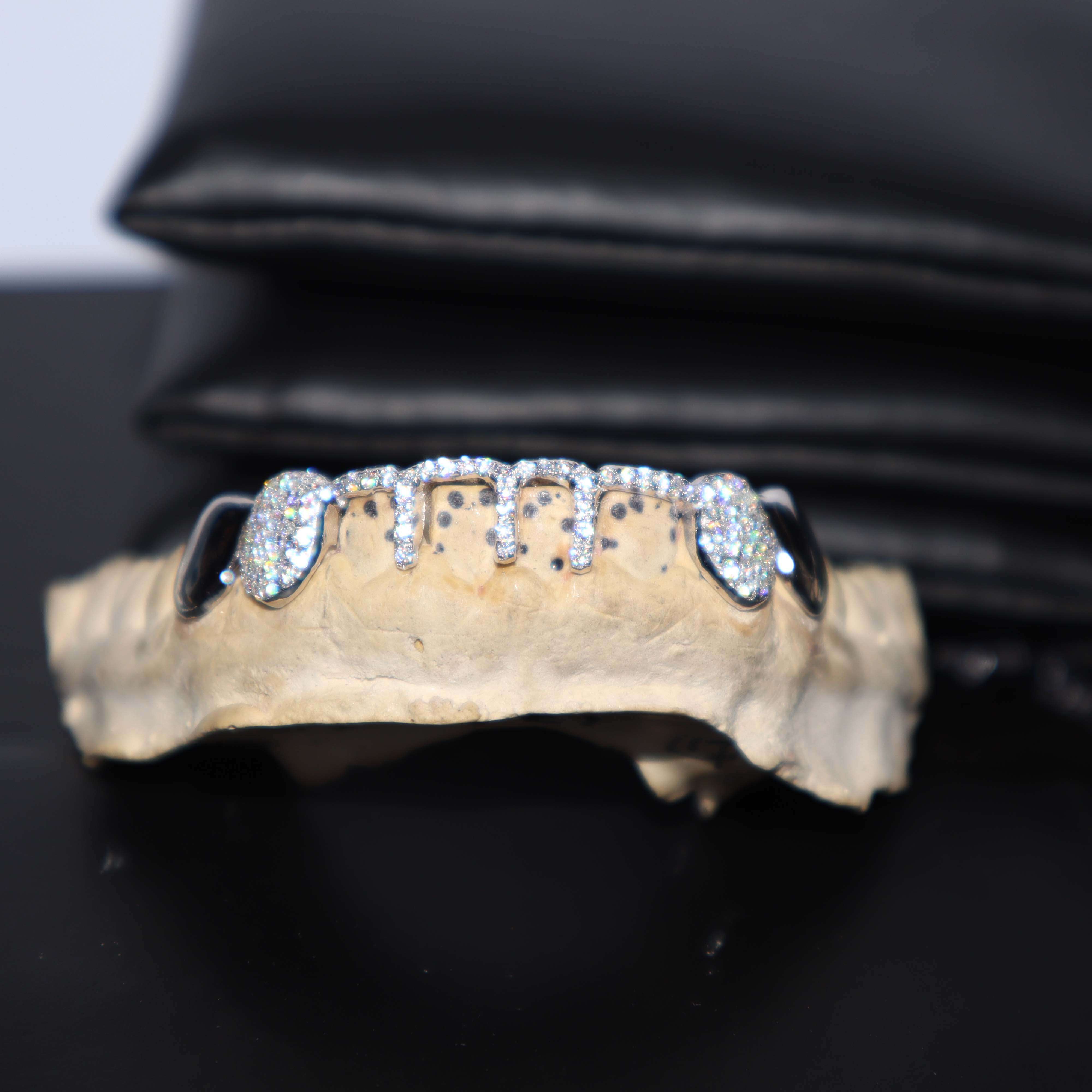 Vvs Moissanite Iced Out Silver Grillz Custom Made Gold Teeth Grillz Hip Hop Round Brilliant Cut Diamond Grillz With Mold Kit