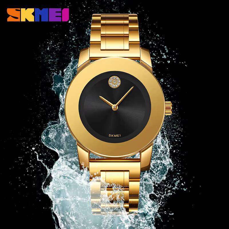 SKMEI Casual Dress Gold Rhinestone Waterproof Relogio mens Quartz Fashion Thin Watch