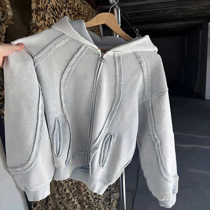 Y2K Harajuku Retro Hoodie Fashion Trend Striped Splicing Custom Zipper Hoodie Gothic Men Women High End Casual Streetwear Top W250530