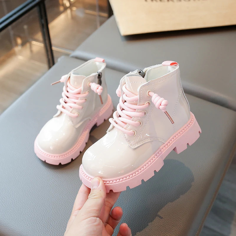 Girls Autumn Boots Patent Leather Platform Zipper Sweet Kids Short Boot Fashion Mid-Calf Solid Color Daily Children Shoes 250527