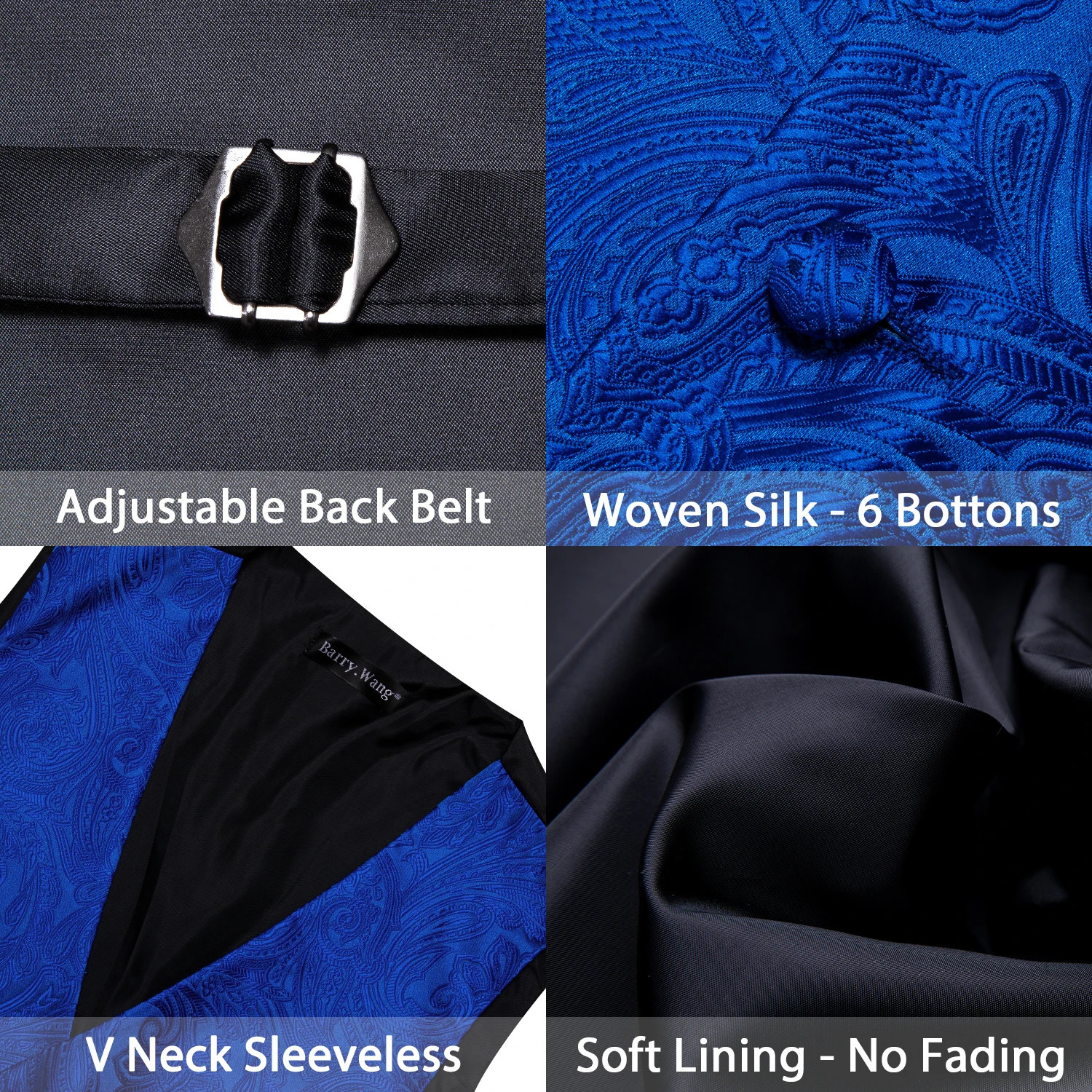 BarryWang 100 Colors Silk Men Vest Paisley Floral Waistcoat Tie Hanky Cufflinks Set Jacquard Sleeveless Jacket Wedding Business 250529