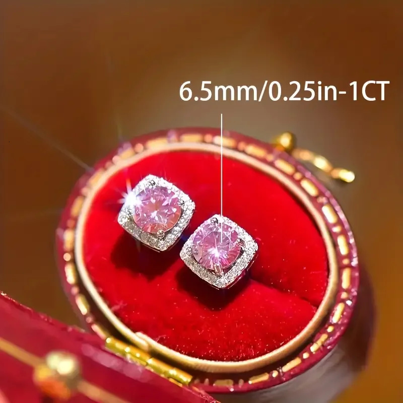 925 Silver Plating 1 Carat Pink 2 Fashionable Earrings for Men and Women 250517