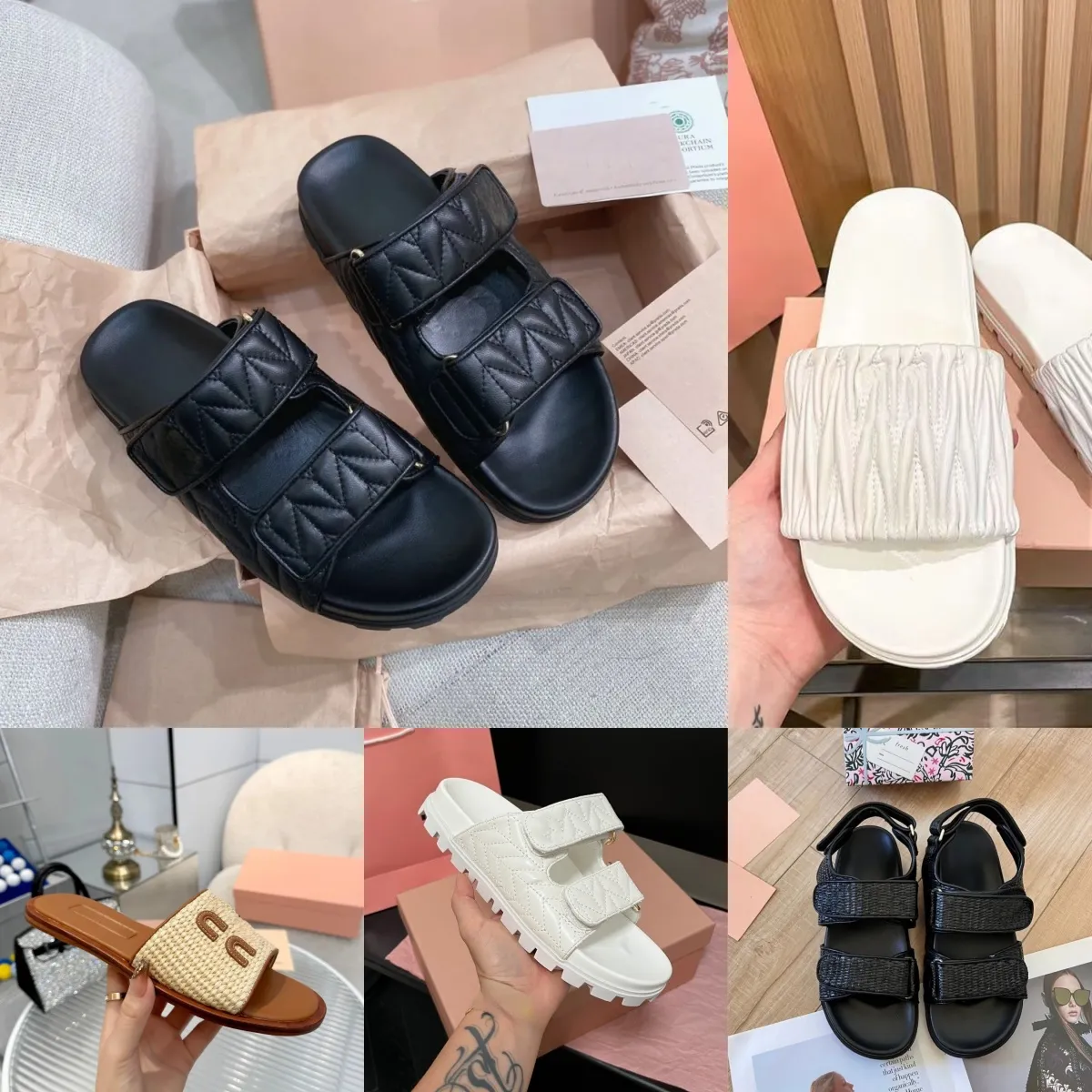 Designer Sandals Womens slides raffia sandles flat leather sandal non-slip slippers woman letter printed slide Comfortable sandale casual beach m